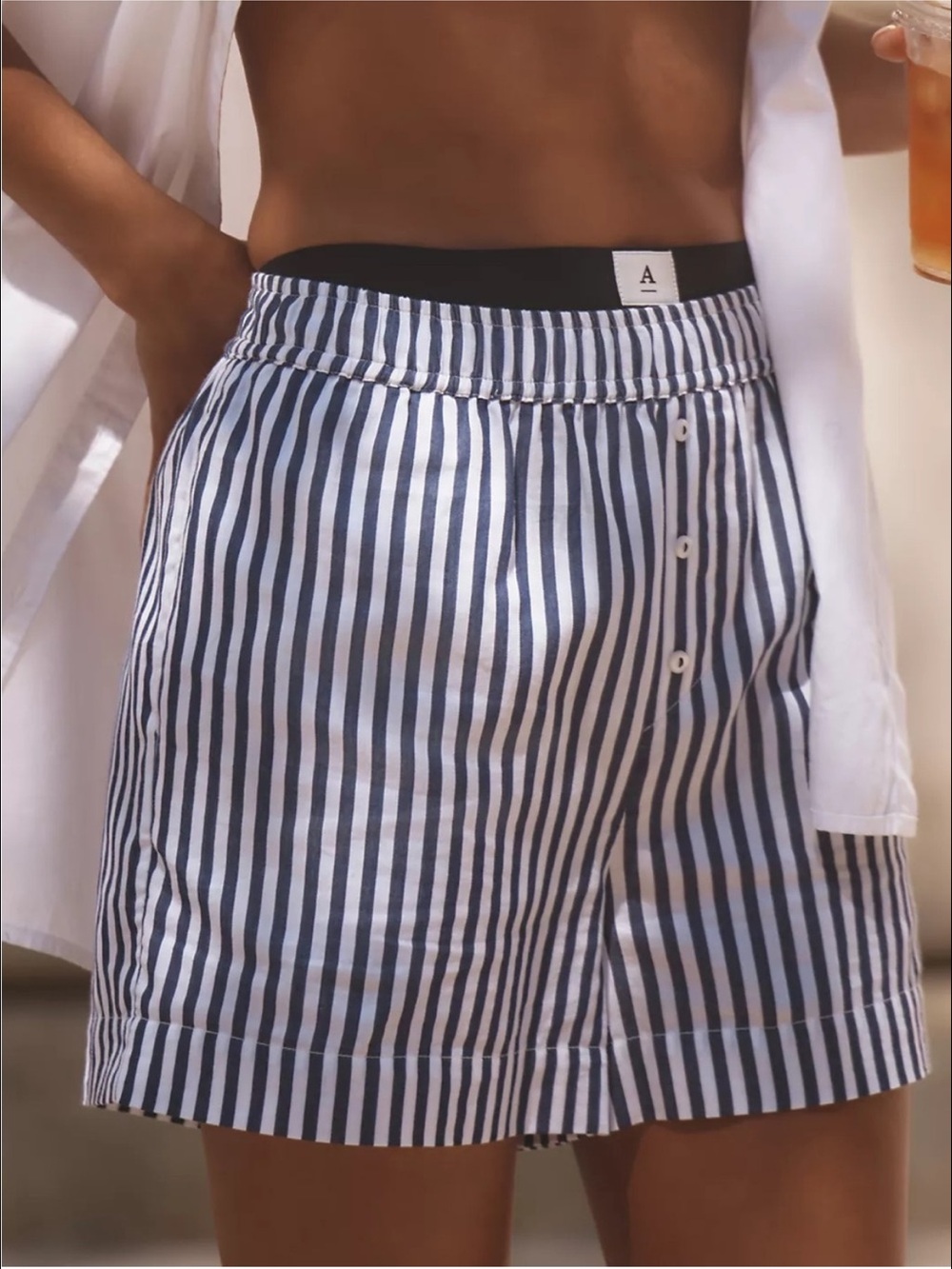 Anthropologie Wren Boxer Shorts navy blue stripes pull on stretchy lounge soft S